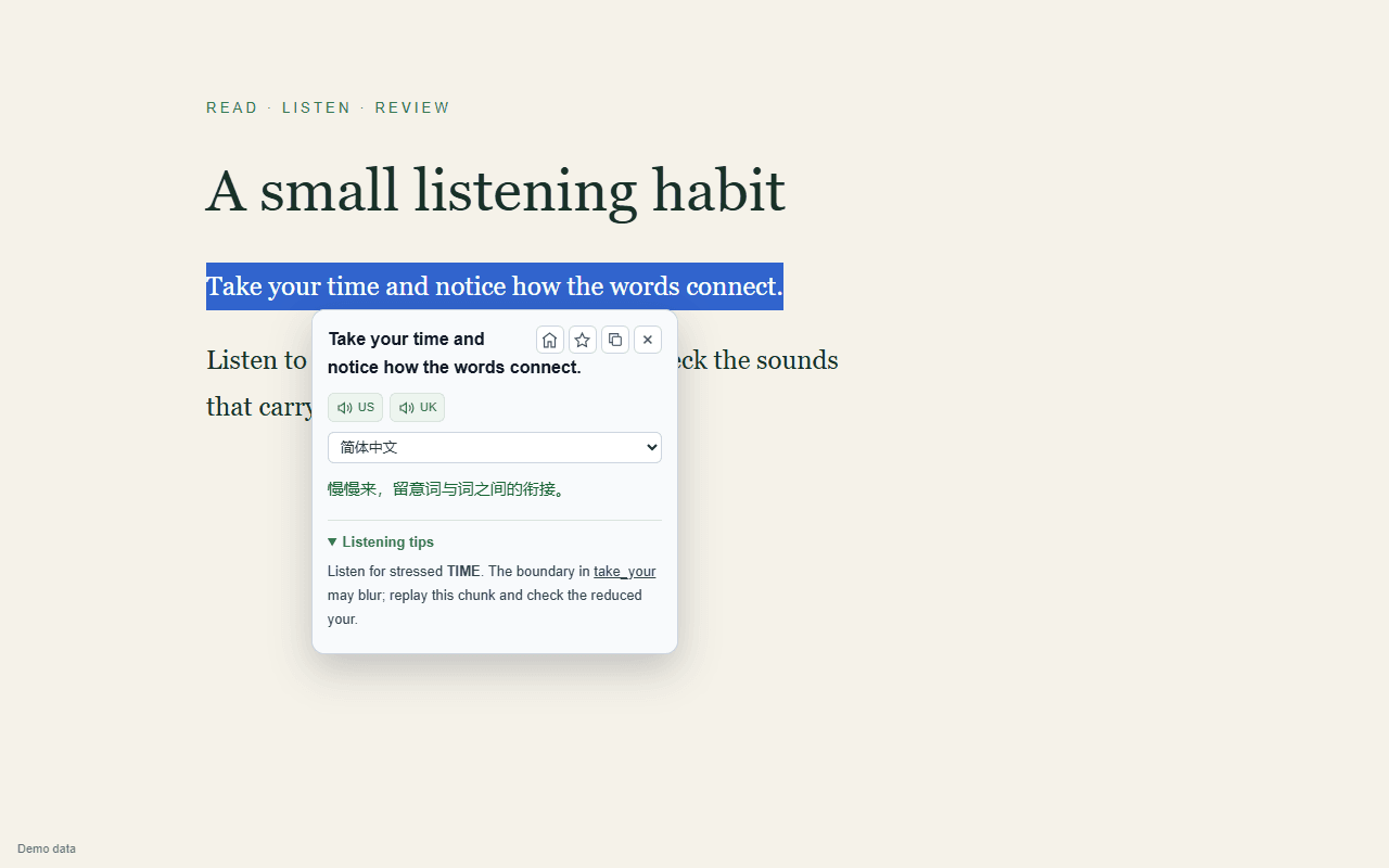 Check meanings, hear pronunciation and analyze listening difficulties